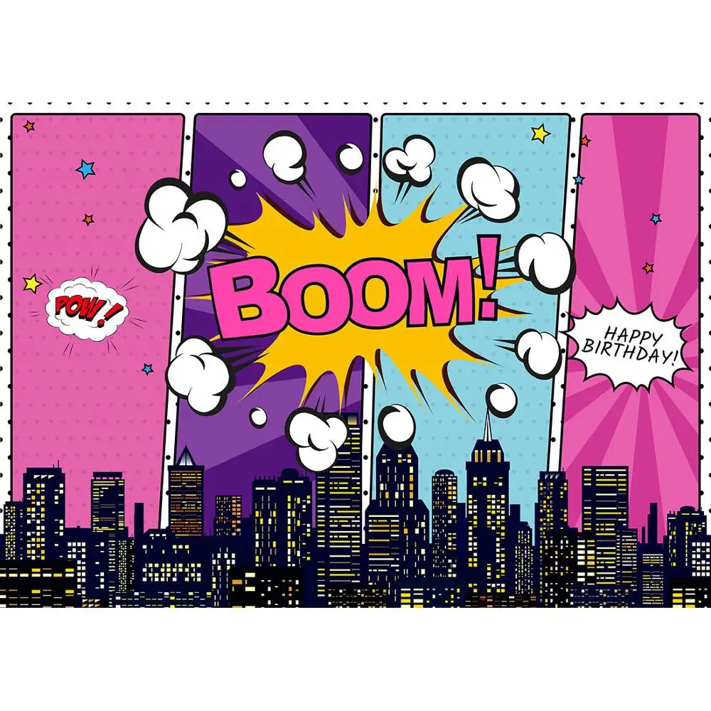 Красочный фон с супергероями для дня рождения Детские комиксы постер на заказ