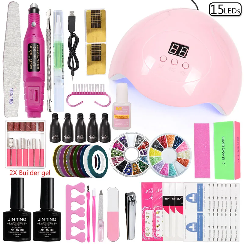 45w no gel set Маникюрный набор 36 Вт/48 Вт/80 Вт и Светодиодный УФ-лампа 10 шт. набор гель-лака для наращивания ногтей Наборы для дизайна ногтей Электрический Маникюрный станок набор ручек - Цвет: 45w no gel set