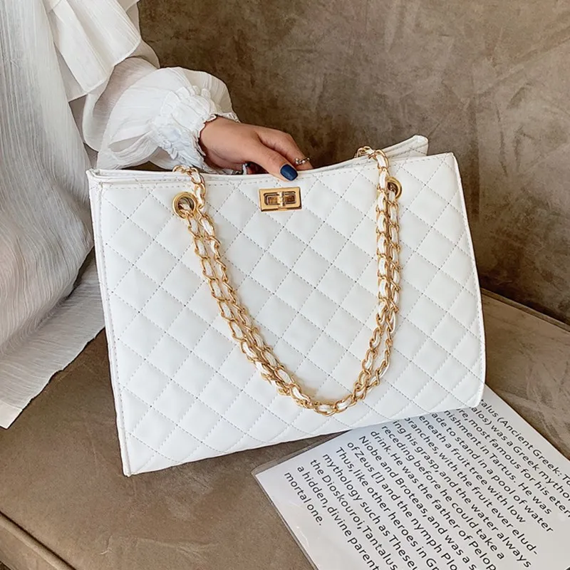 

Luxury Large Handbag Women Diamond Lattice Shoulder Bags Designer Leather Big Tote Bag Female Chain Plaid Shopper Crossbody Bag
