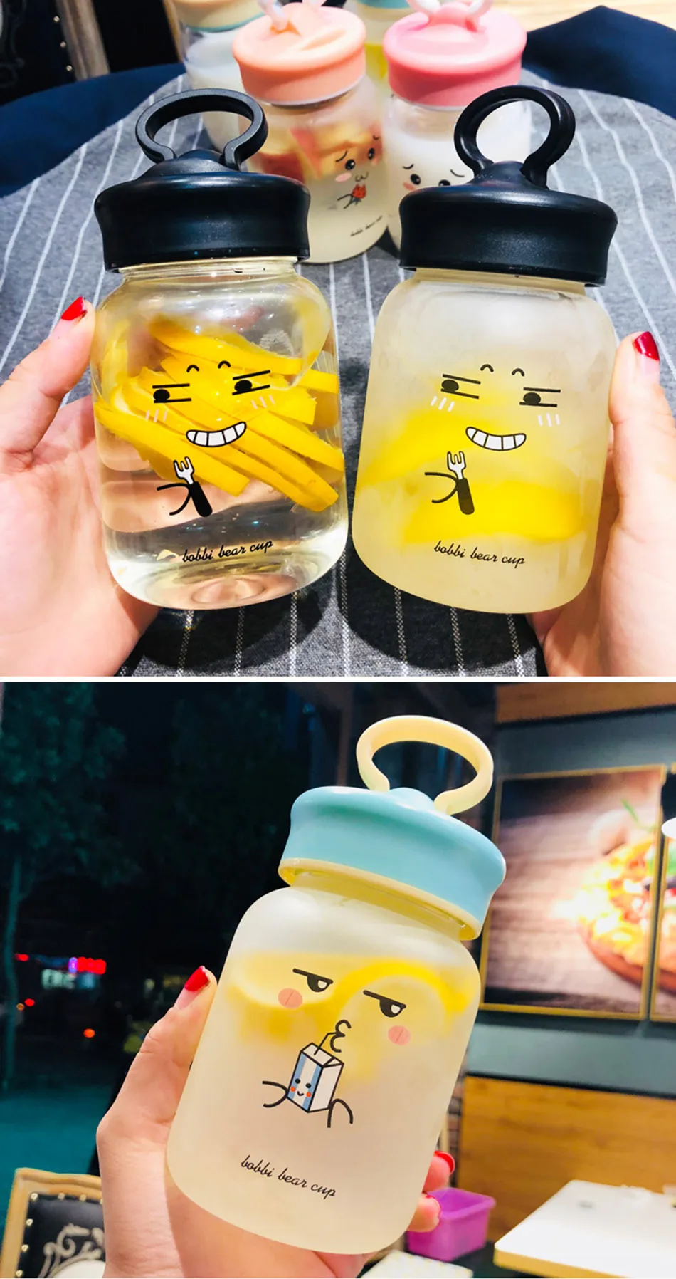 Kawaii стеклянная бутылка для воды, портативная чашка с милым медведем, чайное ситечко, герметичная Питьевая Бутылка для девочек, студентов, детей