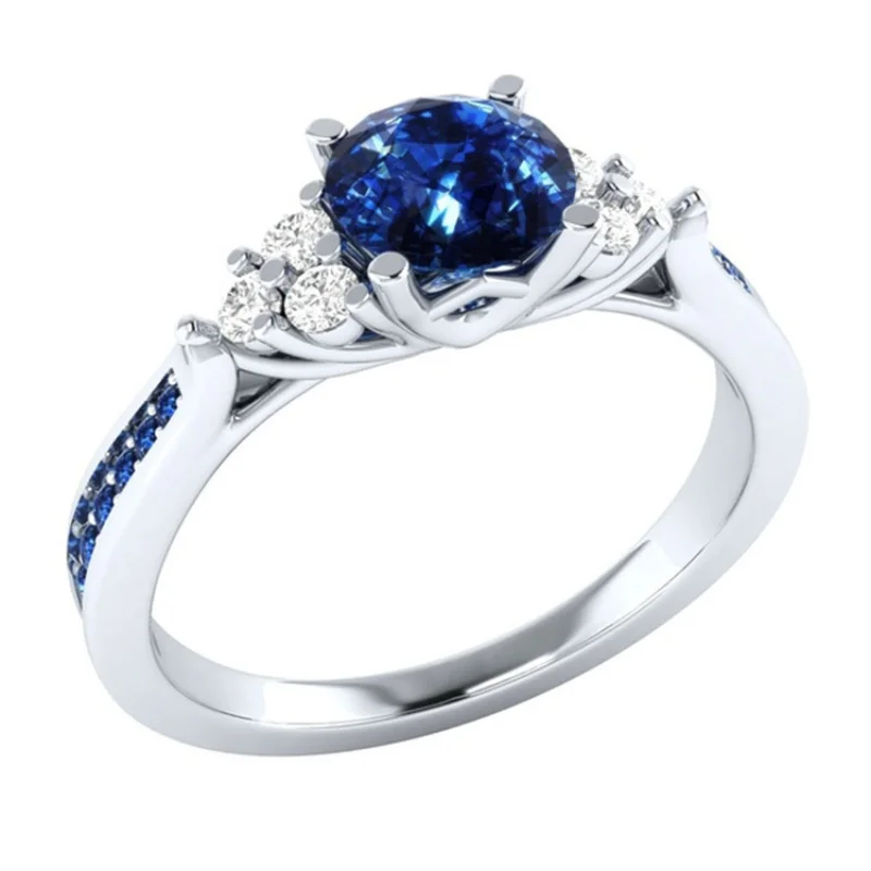 

Engagement Rings for Women Wedding Couple Wedding Rings Luxury Ring with Sapphire and Zircon, 925 Silver Plated Heart evil eye