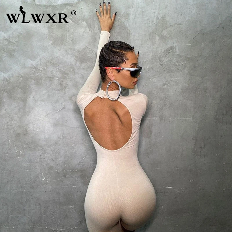 WLWXR сексуальный клубный комбинезон с открытой спиной и длинным рукавом белый