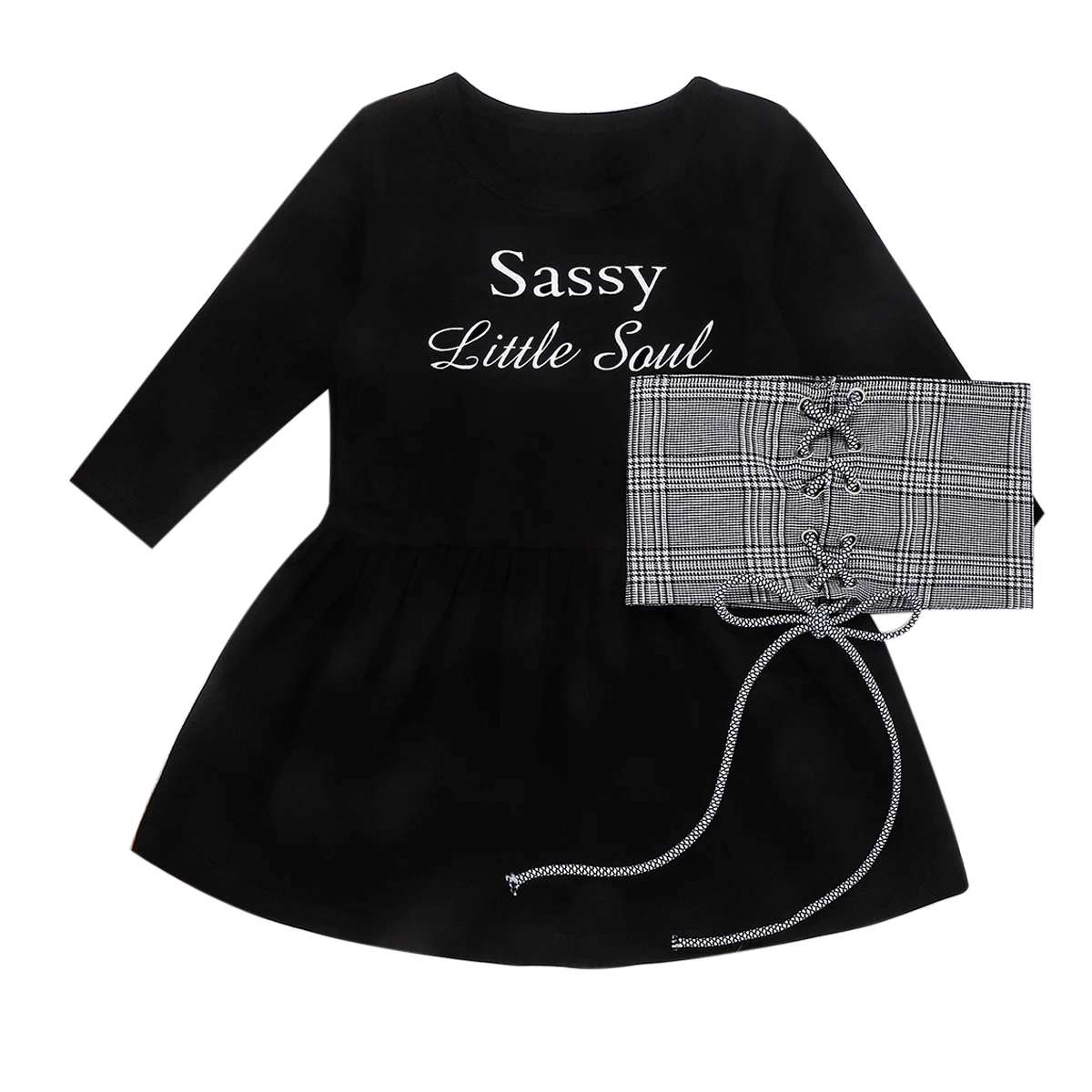 Casual Girl Dress Fashion Kids Baby Girls Sassy Little Soul Lace-up Vest 2pcs Outfits Set 1-6Y | Детская одежда и обувь
