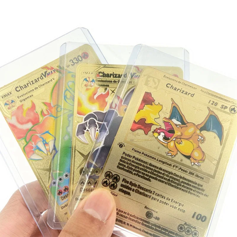 Juego de cartas de Pok&eacute;mon de Metal dorado en espa&ntilde;ol Charizard V Vmax GX, colecci&oacute;n de Anime, cubierta de entrenador de cartas de batalla, regalo para ni&ntilde;os, 6 unids/set por Set-3