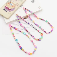 new summer colorful soft clay mobile phone chain lanyards for women girls bohemia smile pearl rope for phone case hanging cord