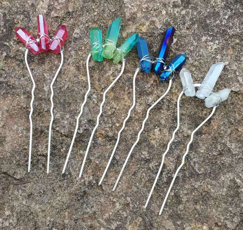 Зажим для волос с натуральным кварцем и необработанными кристаллами|Украшения