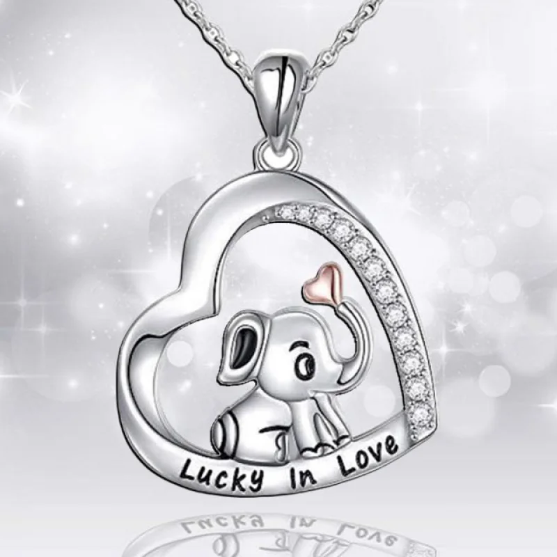 

Popular Elephant Pendant Heart Necklace Fashion Jewelry Aesthetic Accessories for Women Cheap Necklace for Women Couple Gifts