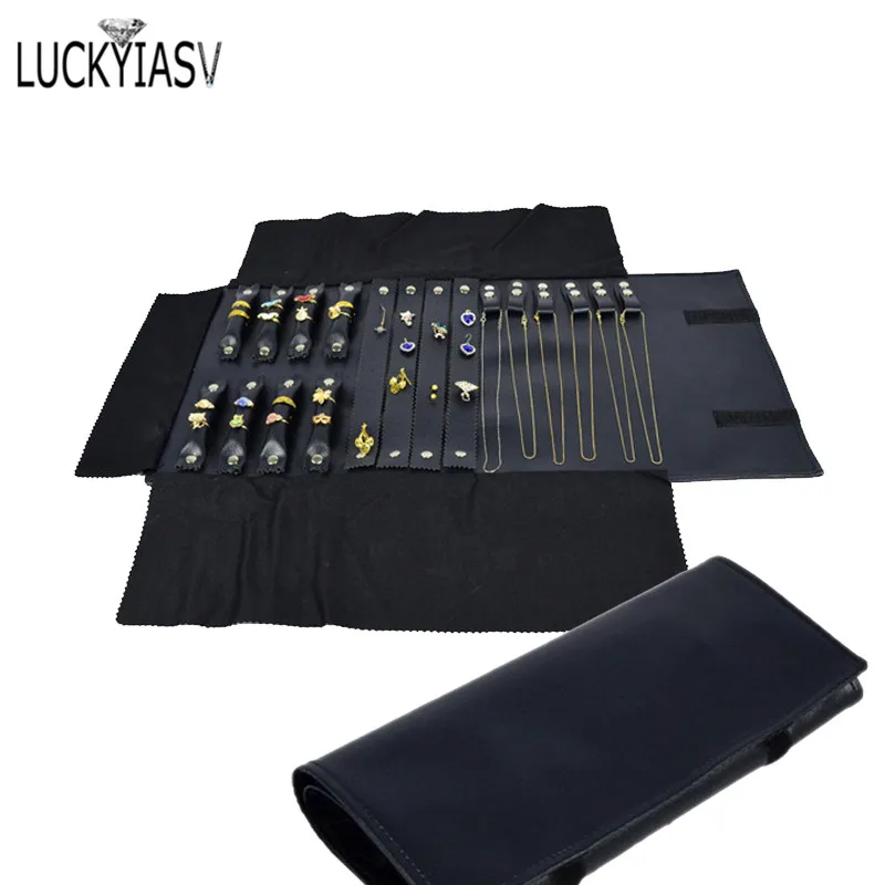 

Синяя сумка для хранения ювелирных изделий из искусственной кожи, портативные витрины-подвески для колец, органайзер для сережек, дорожные ...