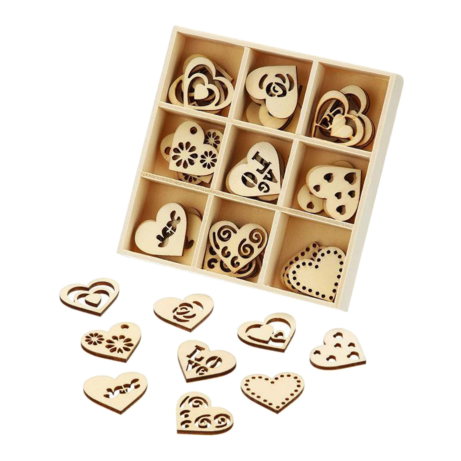 

45Pcs Wooden Hearts Craft, Wedding Decors,Plaques, Cut, Embellishments