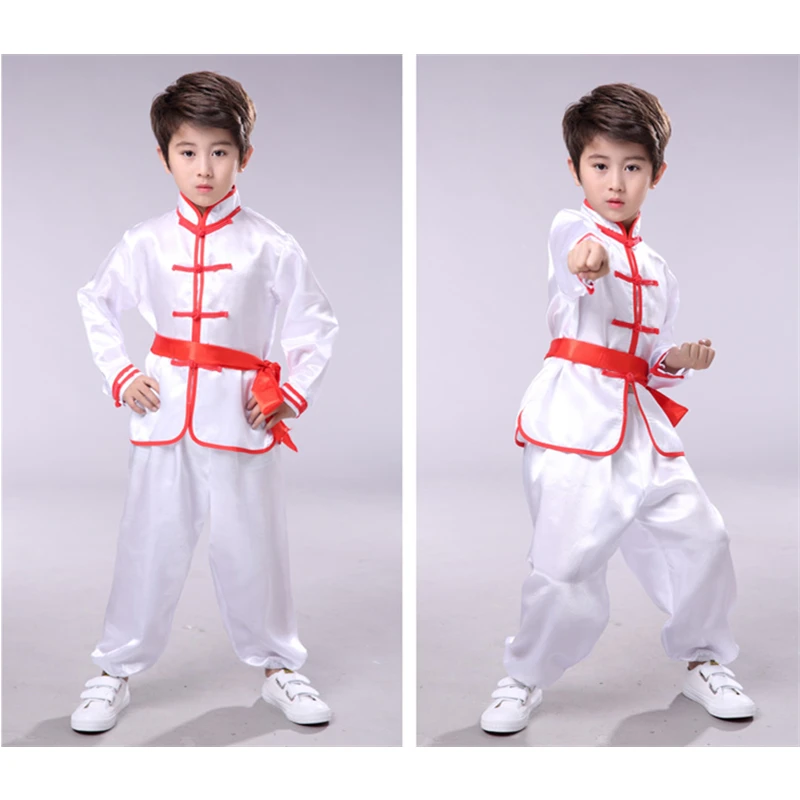 White Long Set 100-180 см, детский костюм для ушу, Китайская традиционная короткая и полная форма Tai Chi, детские шелковые костюмы для кунг-фу, костюм для выступлений в стиле Тан - Цвет: White Long Set
