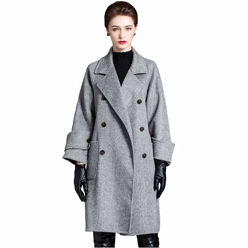 

Женское двухстороннее шерстяное пальто, свободная двубортная кашемировая шерстяная куртка ручной работы, длинная верхняя одежда, KW463, Осен...