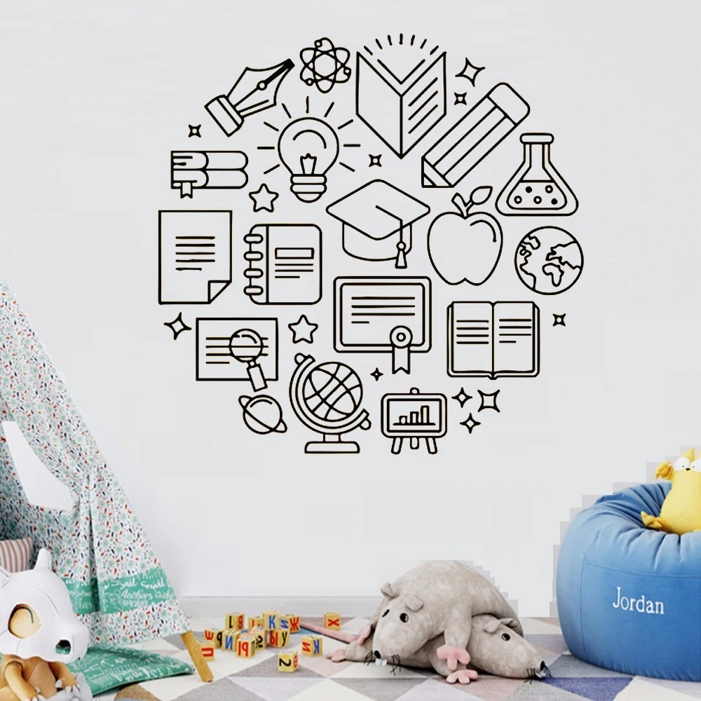 Наклейка на стену школьные принадлежности Виниловая наклейка обучающая