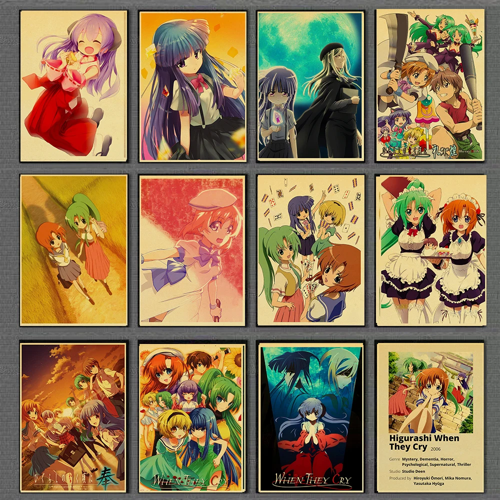 ВИНТАЖНЫЙ ПЛАКАТ хигураси из аниме Когда они плачут Милый Постер для девочек