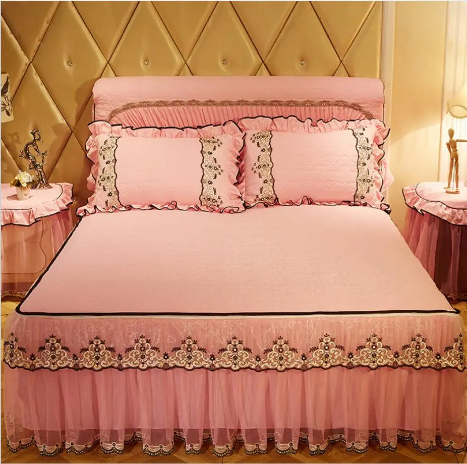 Утолщенное теплое стеганое хлопковое покрывало наволочки с юбкой кружевное