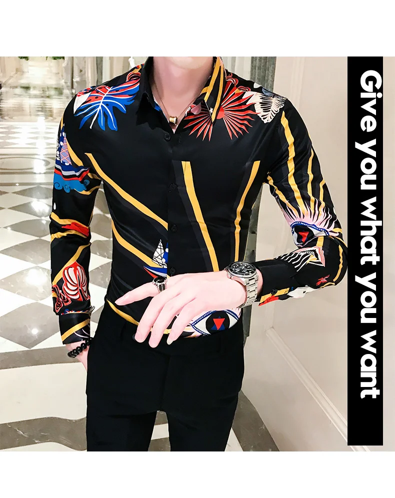Модная полосатая рубашка с принтом для мужчин, Camiseta Masculina Manga Longa, длинный рукав, нижняя рубашка для мужчин, дизайнерские вечерние рубашки для ночного клуба