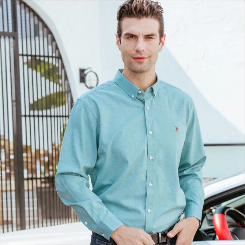 Мужская приталенная рубашка Повседневная в клетку с длинным рукавом защитой от