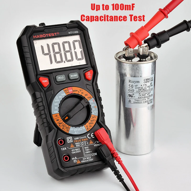 HABOTEST HT118D Digital Multimeter Esr Meter Testers Automotive Electrical Dmm Transistor Peak Tester Meter Capacitance Meter