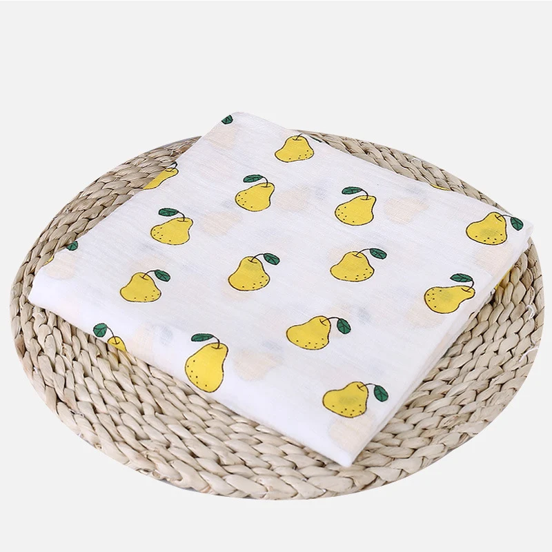 Pear Мягкие муслиновые детские пеленки из хлопка, милые Мультяшные одеяла для новорожденных, банные марлевые пеленки для младенцев, спальный мешок, чехол для коляски, игровой коврик - Цвет: Pear