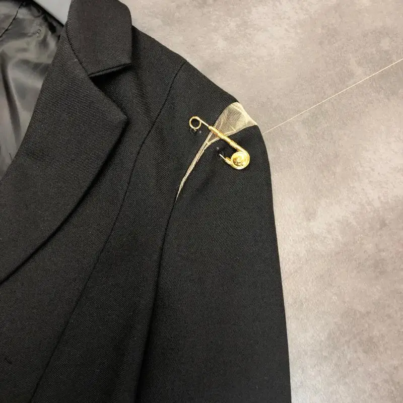 Осень уличный стиль Золотой Большой штырь украшения красивый Blazker куртка женская