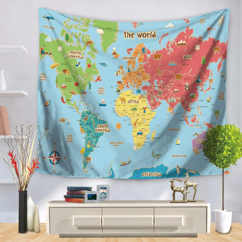 Retro World Map Wall Hanging tapestry Sleeping Pad Wall Tapestry Middle Ages Map Printed Art Tapestries Watercolor Decor TAP229 - Цвет: 10