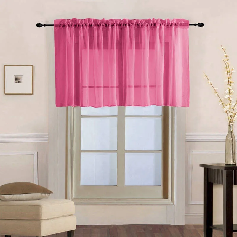 Pink Однотонные короткие тюлевые Шторы для кухни серые/черные/кофейные разноцветные Короткие шторы для небольшого окна Быстрая отправка WP184S#20 - Цвет: Pink