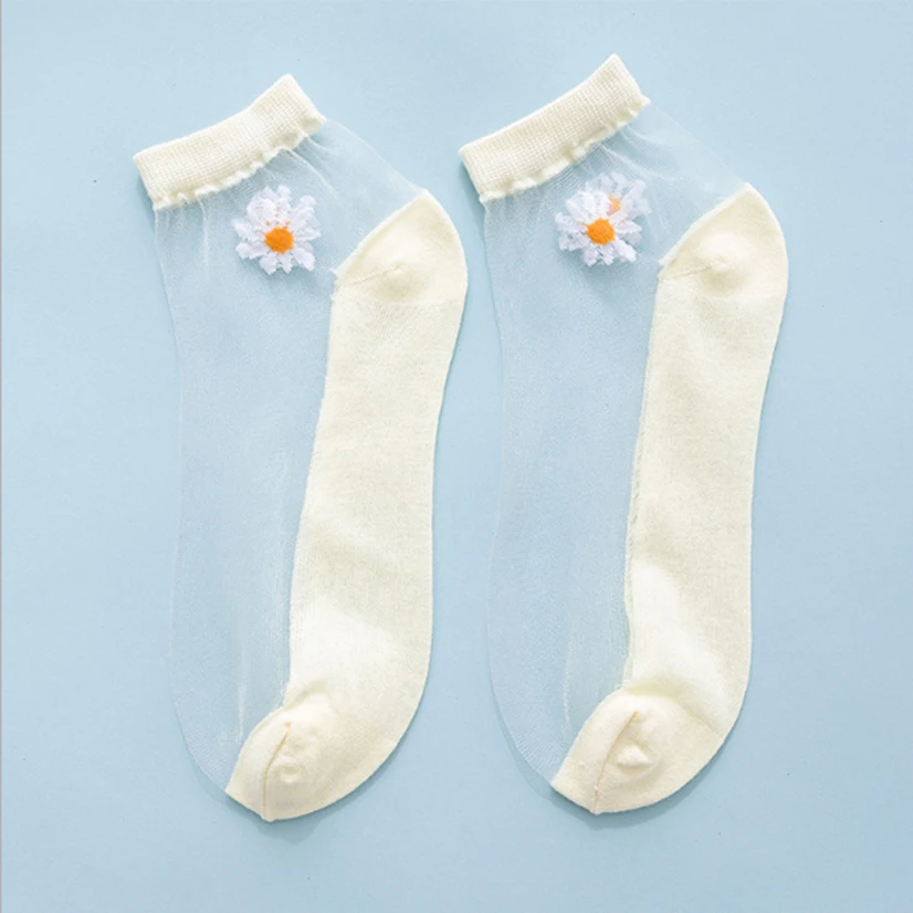 Новинка женские сетчатые носки до щиколотки прозрачные с принтом маргариток