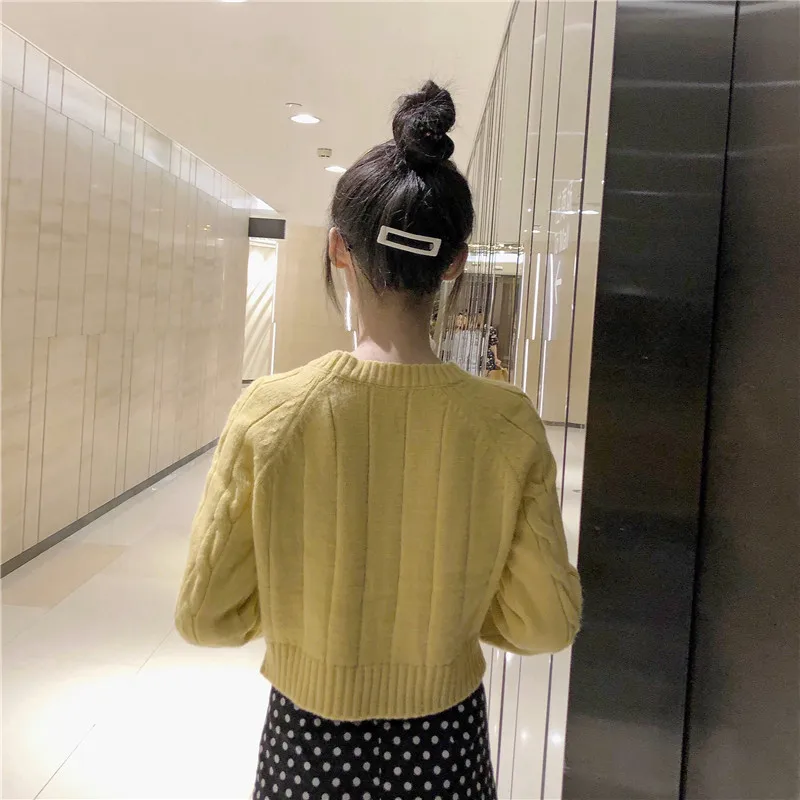 Autumn Winter New Women's Short Pullovers Sweater Twist Knitting Full Sleeve Solid Fashion Vintage Casual Tops T98506D