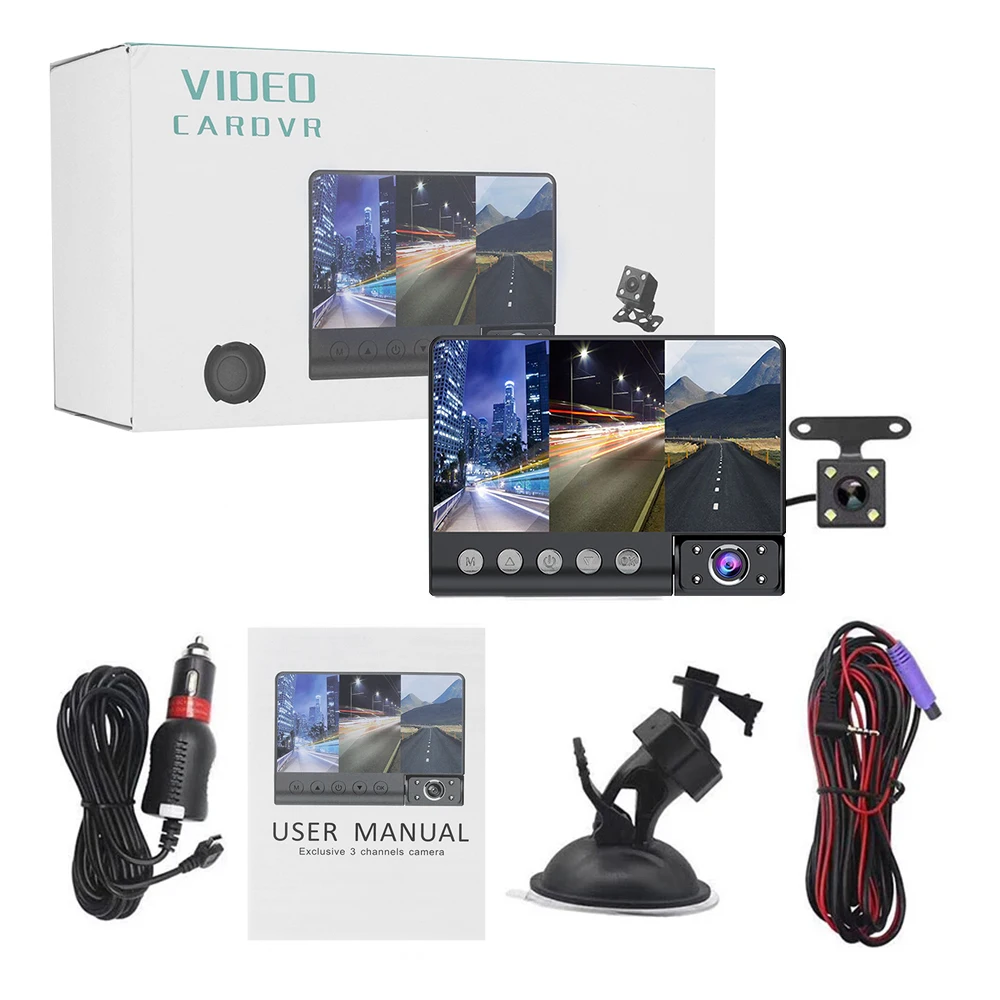 

4 inch HD 1080P LCD Screen Car DVR Dash Camera 3 Lens 170 Degree G-sensor Night Vision Parking Monitoring Driving Recorder