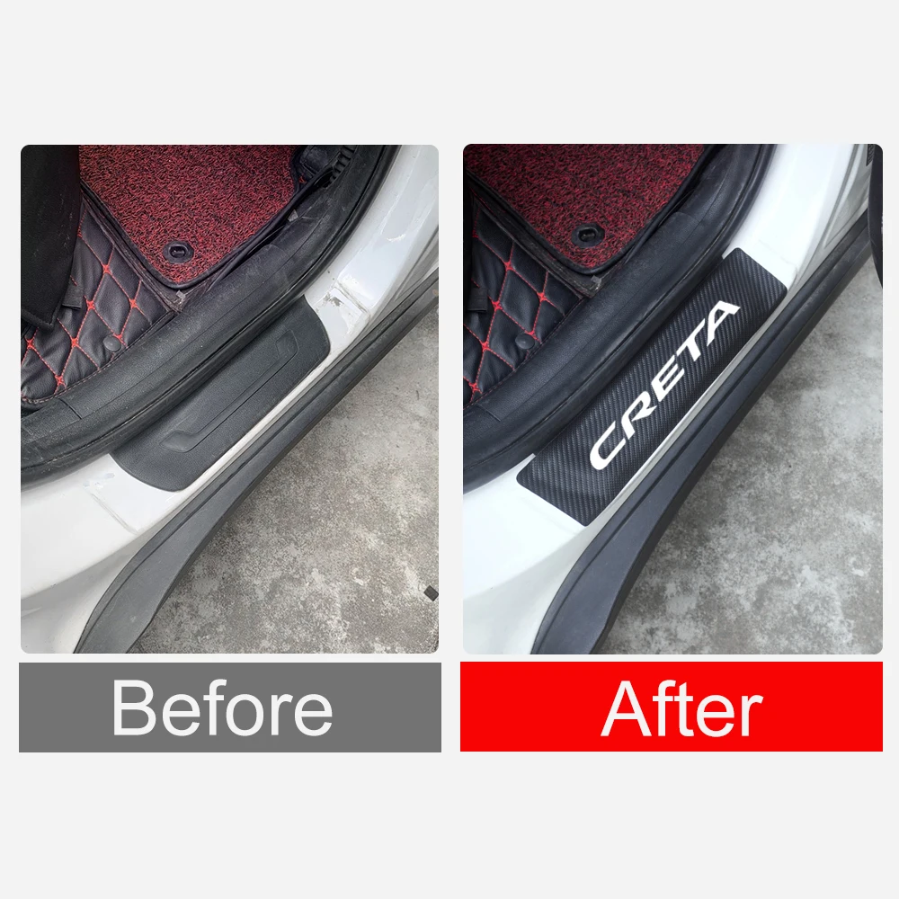 

4pcs For Hyundai CRETA ix25 2016 2017 2018 2019 PU Leather Door Sill Stickers Welcome Pedal Anti Scratch Protector Accessories