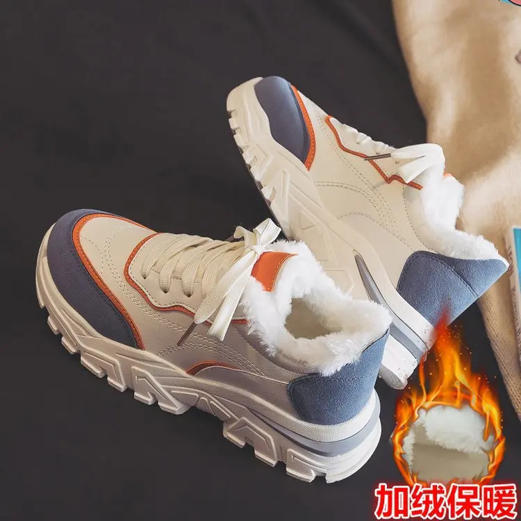 

Winter Vulcanized Sneakers Women 2021 New Lace Up Warm Fur Casual Trainers Sports Shoes Women Comfortable Platform Dad Sneakers