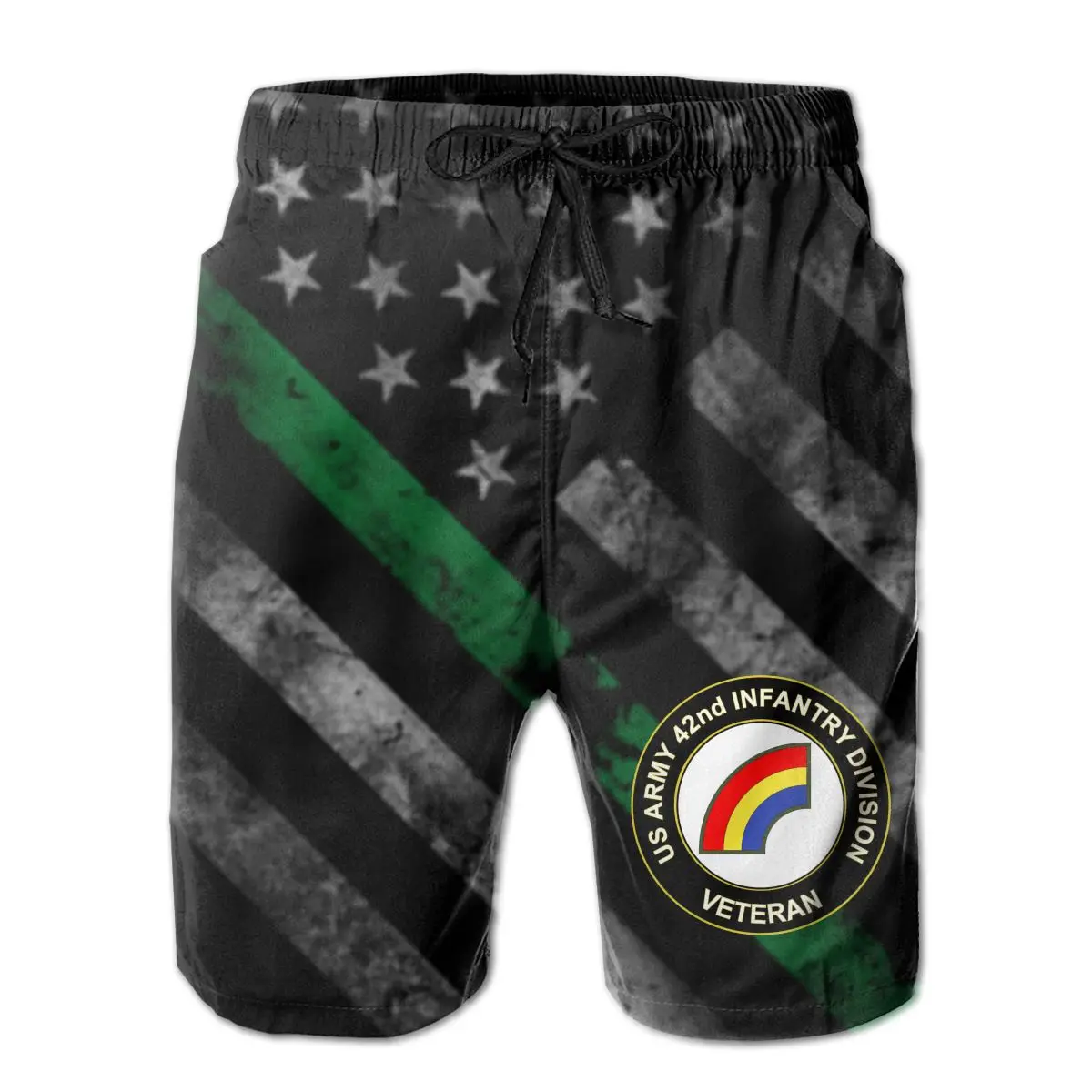 

US Army 42nd Infantry Division Veteran Men's Shorts Casual Classic Fit Drawstring Summer Beach with Elastic Waist and Pockets M