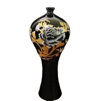 chinese old porcelain black gold glaze floral pattern plum bottle vases