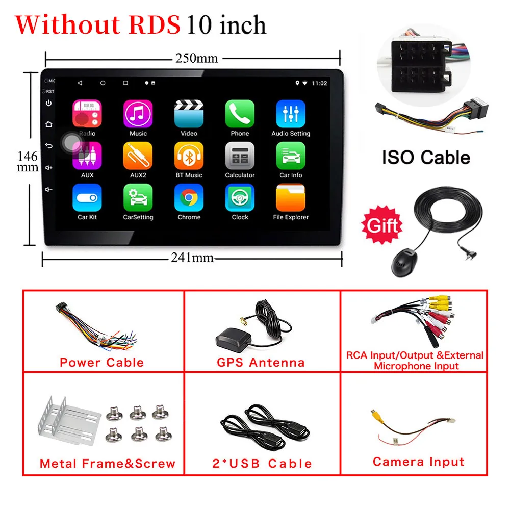 10 Inch NO RDS 10 дюймов и 9 дюймов OBD радио 2din Android 8,1 Универсальный 1G+ 16G стерео 1024x600 экран gps MirrorLink Bluetooth wifi FM SWC DAB - Цвет: 10 Inch NO RDS