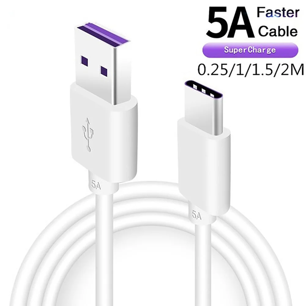 

5A Cable Super Charge FPC Fast Charging USB C Cable Data White Type C Cable For Huawei P30 Pro Samsung Mobile Phone USB Cable