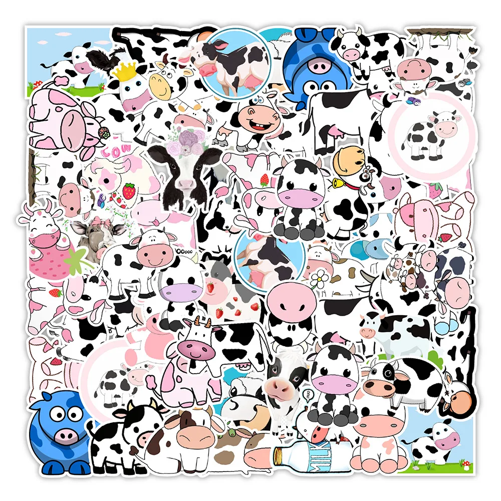 10/50 Uds de la fresa Linda vaca animales de dibujos animados pegatina para ordenador port&aacute;til monopat&iacute;n equipaje calcoman&iacute;as para refrigerador pegatinas de grafiti-0