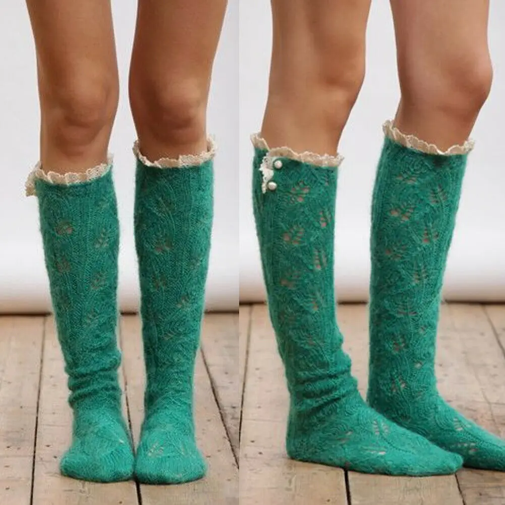 

Новое поступление, 3 цвета, женские зимние чулки для девочек, однотонные милые кружевные эластичные гольфы, теплые леггинсы до бедра