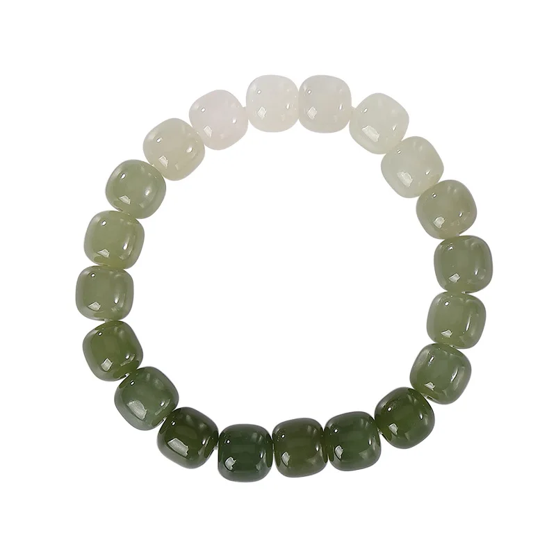 

Natural Hetian Jade Gray Jade old-styled bead bracelet women's Jade gradient color retro simple single ring bracelet