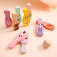 1set colorful wooden bowling balls pins set for kids toy fun indoor family game kids educational toy birthday baby toddlers gift