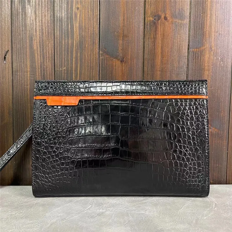 

Authentic Real True Crocodile Skin Businessmen Envelop Clutch Wristlets Purse Genuine Alligator Leather Male Large Card Bag