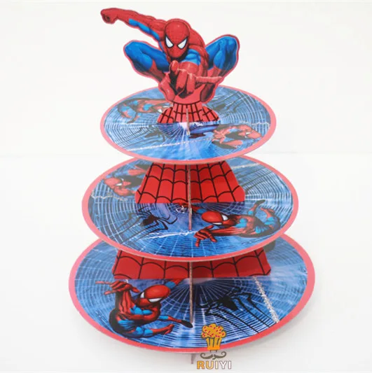 The Avengers Marvel Spiderman Theme Tier Paper Foldable Cupcake Rack Birthday Party Superhero Cake Stand Wedding Party Decor