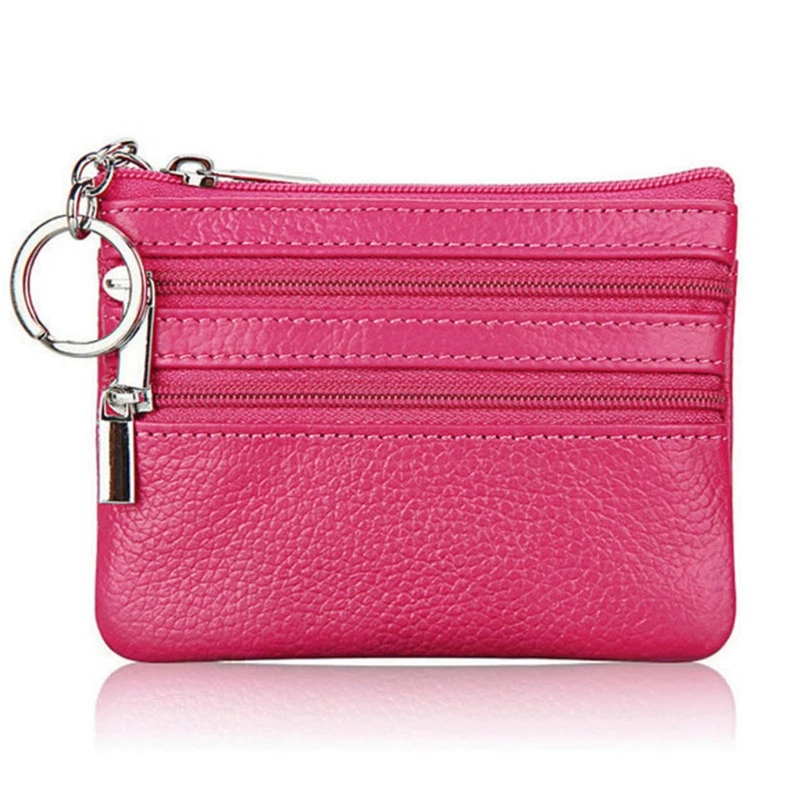 

Women Men Leather Coin Purse Card Wallet Clutch Double Zipper Small Change Bag