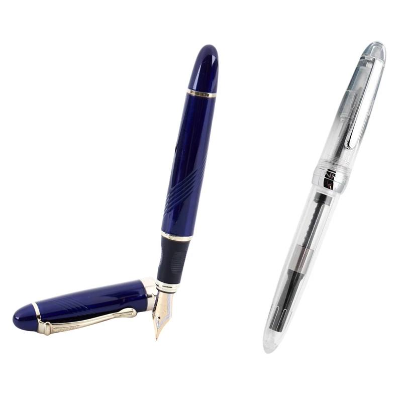 

PPYY-JINHAO 1pcs X450 18 KGP 0.7mm Broad Nib Fountain Pen Blue & 1pcs 992 Fountain Pen(Translucent) Translucent White