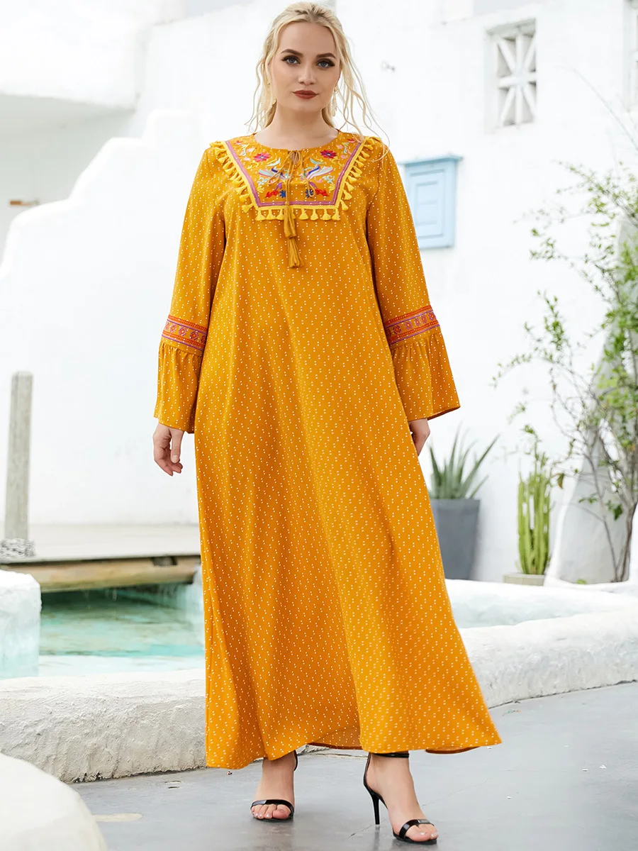 Свободная Арабская Абая, кафтан, женское длинное платье в мусульманском стиле, турецкие платья, мусульманская одежда, желтые платья