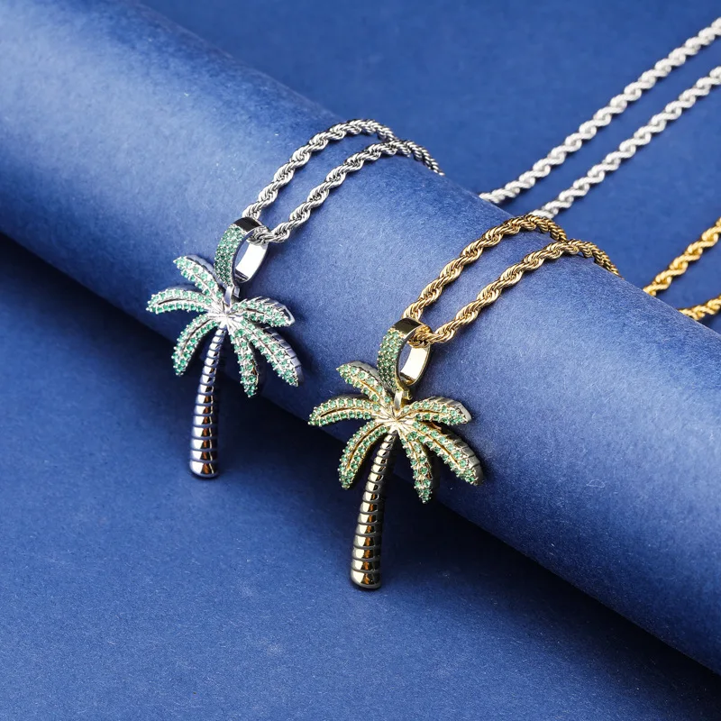

Men'S Iced Out Full Zircon Palm Tree Necklace Fashion Crystal Coconut Tree Pendant Necklaces Fashion Hip Hop Jewelry