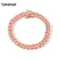 tophiphop hip hop 9mm single row pink zircon cuban chain bracelet micro pave cubic zircon bracelet for men and women jewelry