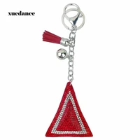 creative red triangle with full crystal keychain girl fashion accessories bag ornaments car key pendants
