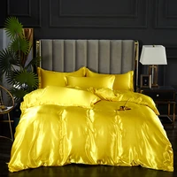 bedding set home textile king size luxury satin silk duvet cover set solid color bed sheet sets single double quilt cover set