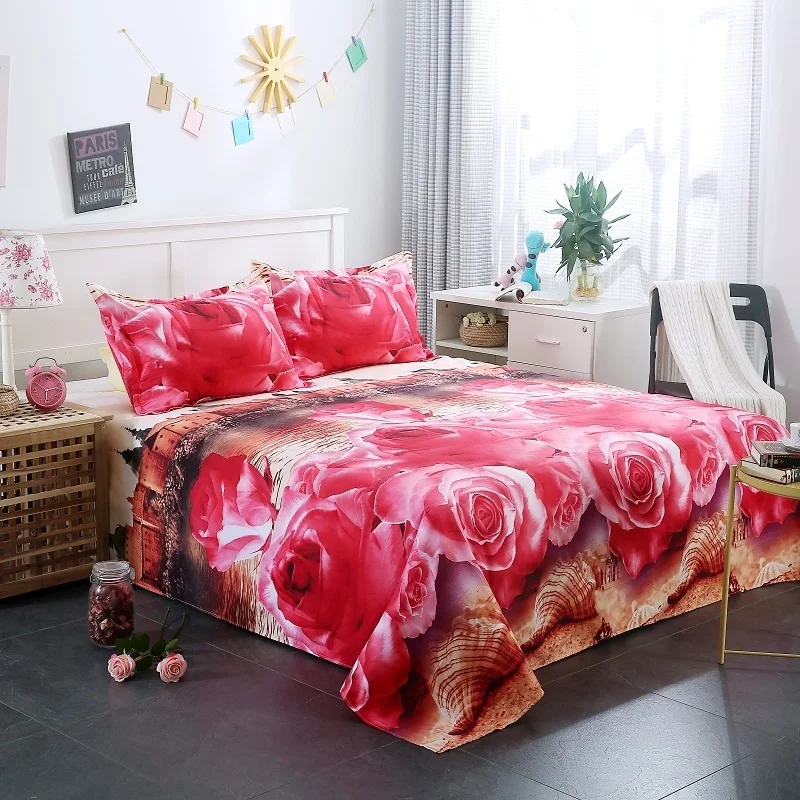 Комплект постельного белья с 3D рисунком красной розы из 3 предметов королевы без