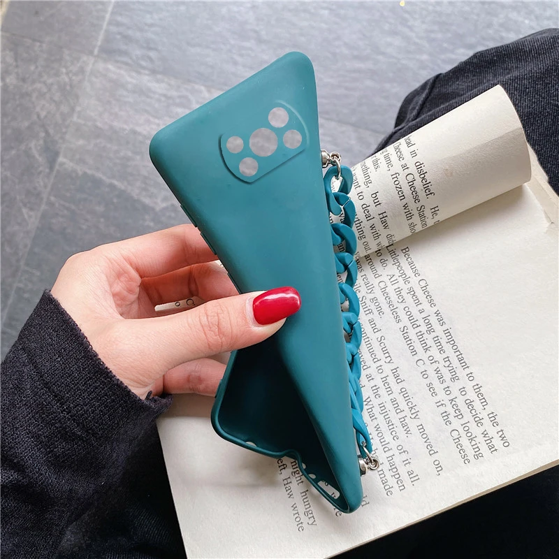 Candy Color Silicone Wriststrap Bracelet Chain Phone Case For Xiaomi Mi Poco X3 Pro Nfc F3 M3 Pro Soft Tpu Cover