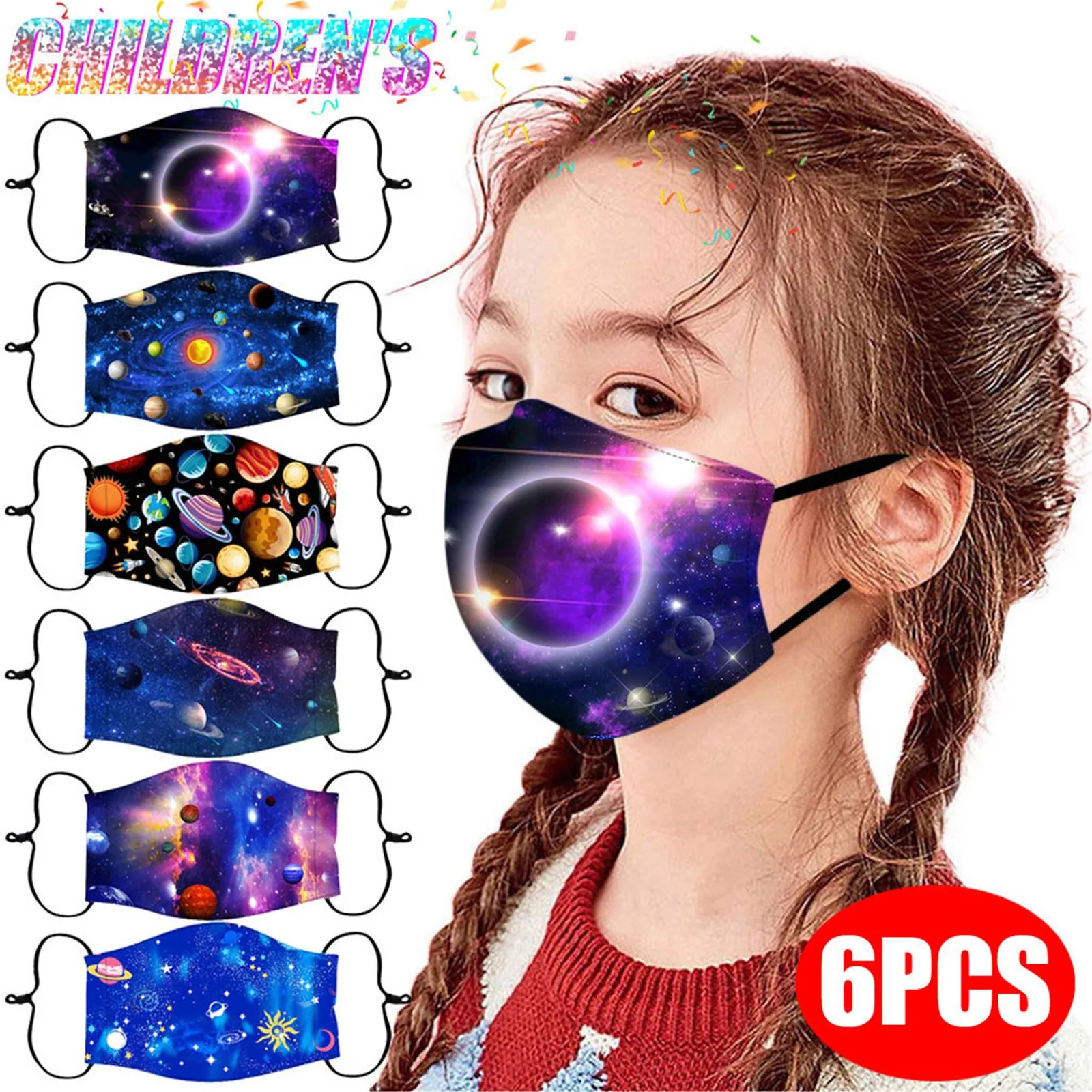 

6 шт. Детский Регулируемый ветрозащитный многоразовый платок для лица с принтом женский платок